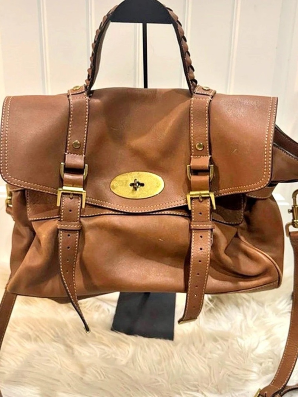 Authentic Mulberry Regular Alexa Satchel Bag in Classic Oak Tan Leather